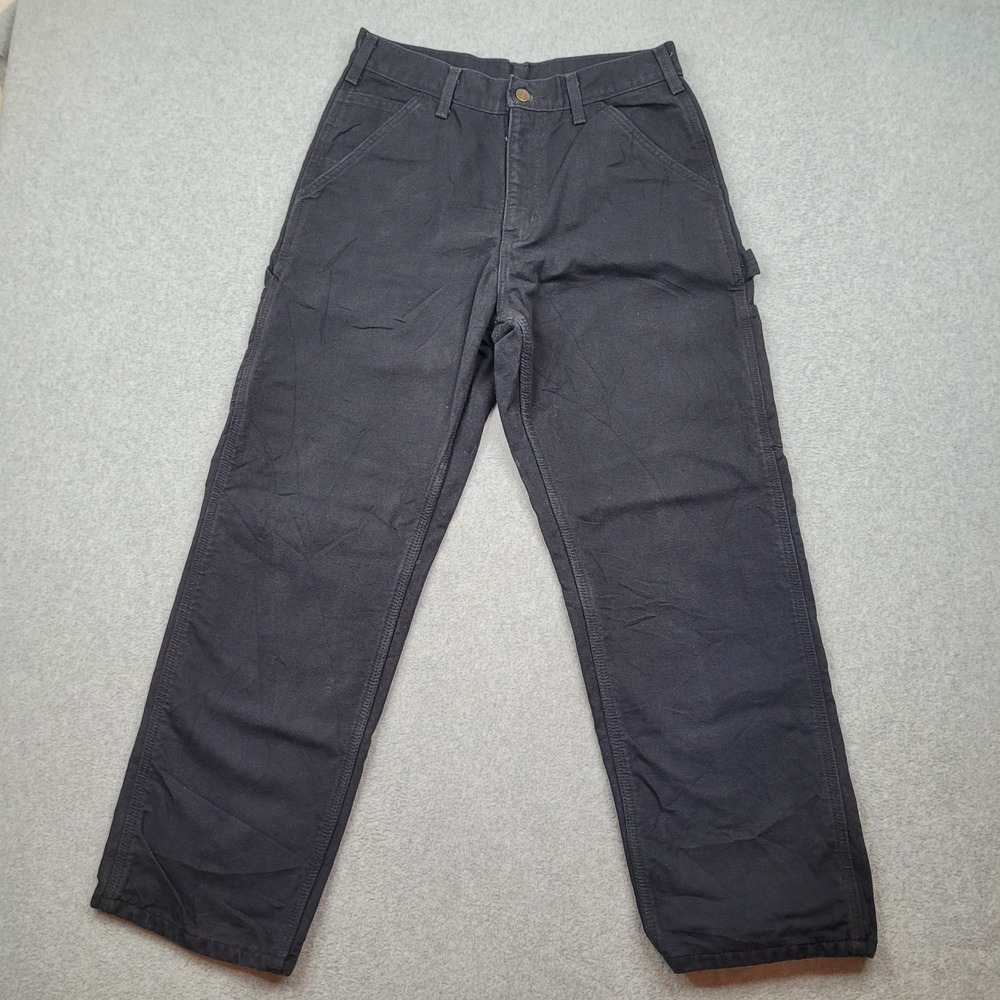 Carhartt B111-BLK Flannel Lined Carpenter Pants 31x30 Black Loose Fit Canvas